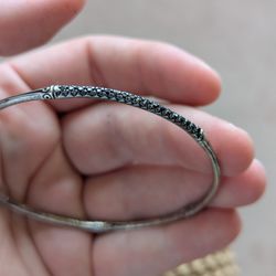 Sterling Silver Bracelet With Black Diamonds Bamboo