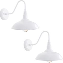 GOALPLUS Outdoor Gooseneck Barn Light Fixture with Wall Mount, 10'' Diameter White Exterior Waterproof Wall Lantern for Porch, Farmhouse Wall Sconce, 