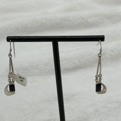 New 925 Silver Earrings Black Onyx Articulated Dangle Drop 2 “ Long