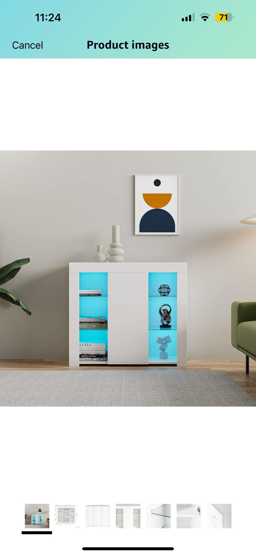 Sideboard Buffet Storage Cabinet with LED Lights, Modern Kitchen Bar Cabinet, High Gloss Accent Cupboard Console Table for Living Room Bedroom - White