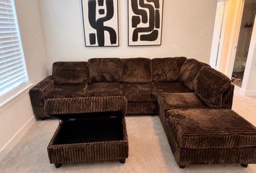 NEW IN BOX Black Cord Fabric Reversible Sectional + Ottoman With FINANCE available