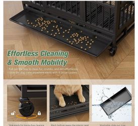 Shintenchi 38 inch Heavy Duty Crates for Large Dog, Indestructible and Escape-Proof Cage Kennel with Lockable Wheels, Double Door High Anxiety with Re