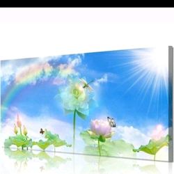 20*40 Framed Rainbow Lotus Butterfly Canvas Wall Art