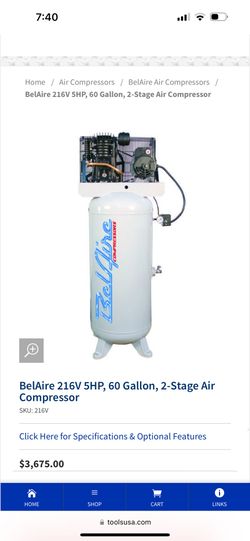 Air Compressor 216 V Model Belair