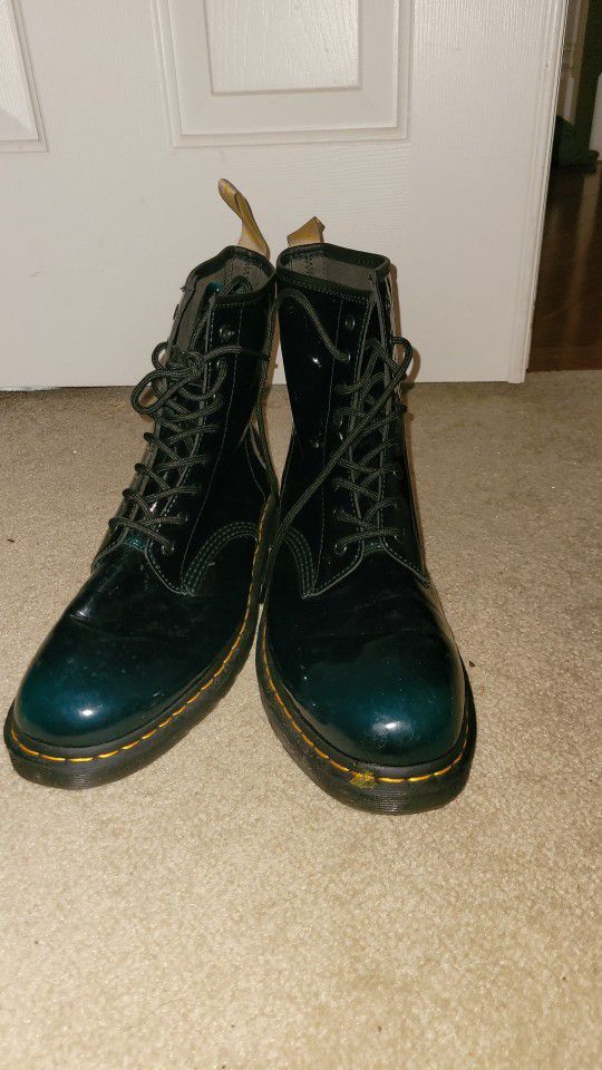 Dr Marten Black Turquoise 1460 Boots Shoes Patent Dress