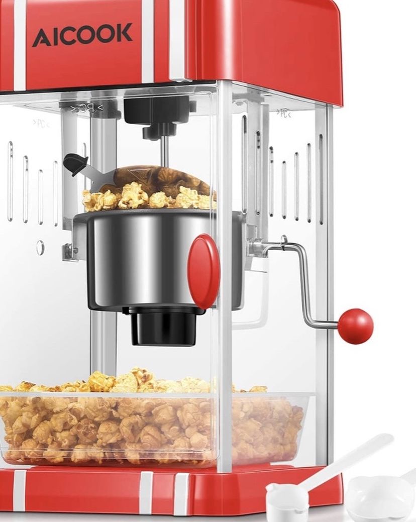Popcorn Machine, Hot Oil Retro Style Popcorn Popper with Non-stick Kettle, Retro Light, Pourable Handle, Popcorn Tray, Suitable for Movie Nights, 3oz
