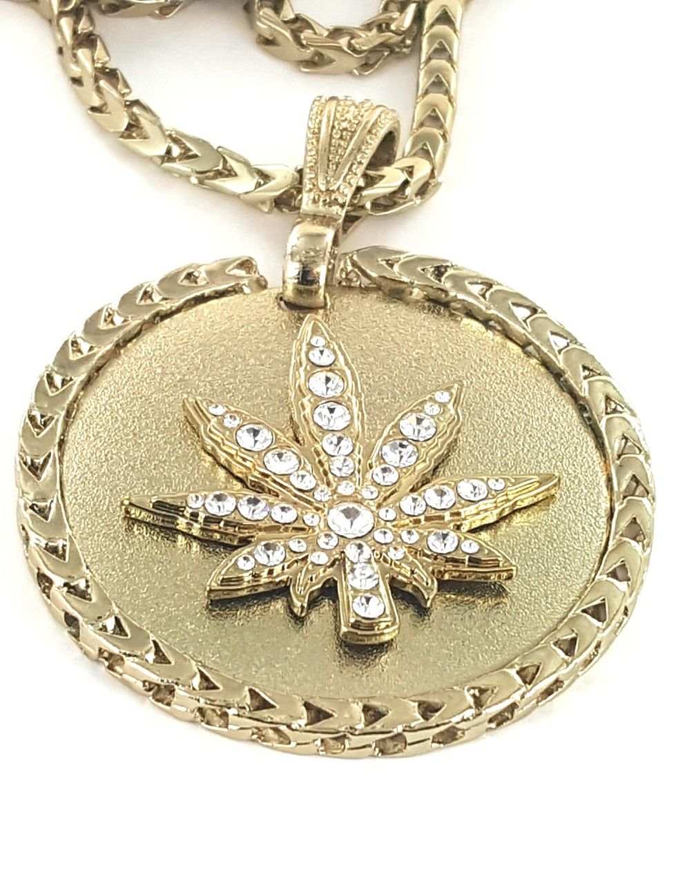 Leaf Gold Tone Bling Pendant with long 36" Chain