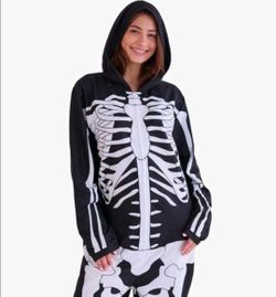 Skeleton Costume Sz Small Adult Hooded Jumpsuit Bioworld Spooktacular Halloween