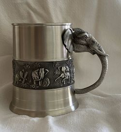 Vintage Pewter Mug- Thai Elephant Motif -Set of 4