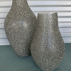 Pair Silver Home Decor Vases - Model home decor