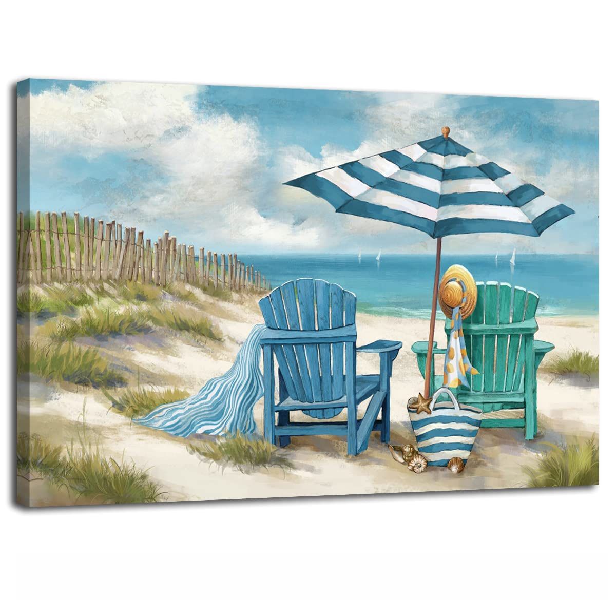 LAIART Blue Ocean Canvas Wall Art Decor Beach Chair Picture Prints?Relaxing Seascape Artwork 16.00" X 24.00" Beach