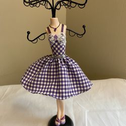 New Purple Gingham Dress Mannequin Jewelry Tree
