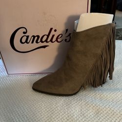 Light Brown Suede Fringe Ankle Boots 