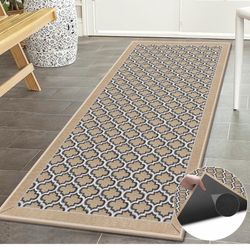 GOYLSER Carpet Runner for Hallway with Rubber Backed, Low Pile Outdoor Door Mat runner - Living Room checkered Runner Rug Non Skid Washable, laundry r
