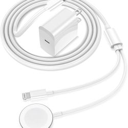 Apple Watch Charger，2023 Upgraded 2 in 1 iPhone and iWatch Wireless Magnetic Fast Charging Cable 6FT with USB-C Charger Block Compatible with Apple Wa