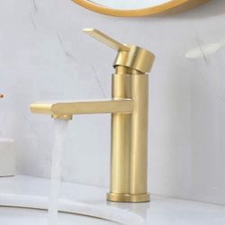 Modern Single Handle Gold Bathroom Faucet, Brass One Hole Bathroom Sink Faucet Lavatory Laundry Vanity Sink Faucet, Toilet Wash Basin Faucet