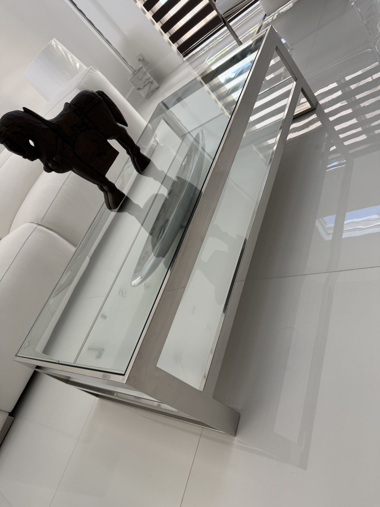 Coffee Table, Perfect Condition Like New! Heavy, was $1,100. Stainless Steel Frame, Tempered Glass, stunning in person.