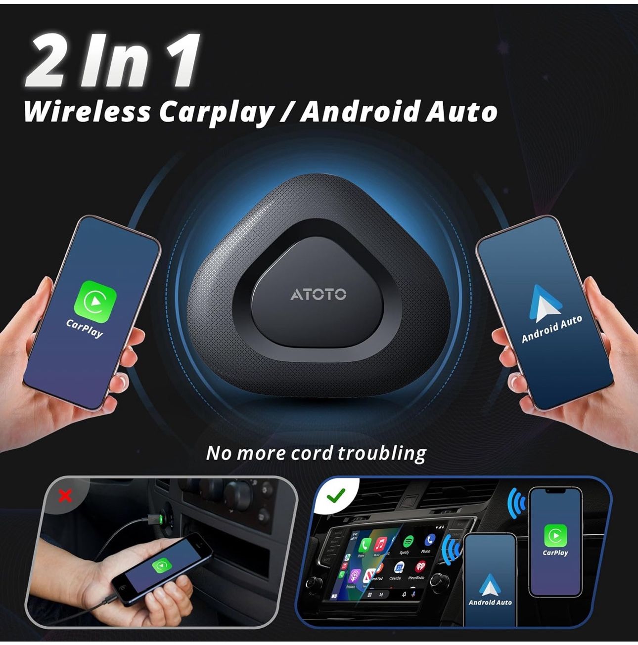 New-2-in-1 Wireless CarPlay & Android Auto, Magic Box - Convert Wired to Wireless CarPlay, Plug & Play, Easy Setup