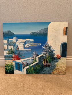 Mediterranean Village Oil Painting on Canvas