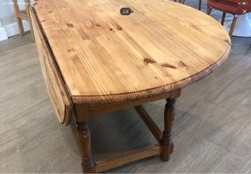 Vintage Drop Leaf Pine Table 55 Inch Round