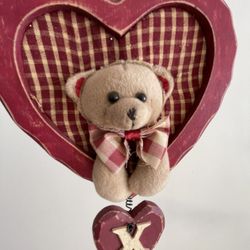 Valentine  Wooden Bear Hanger Red, Cream