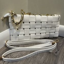 White Faux Leather Lattice Handbag NWT