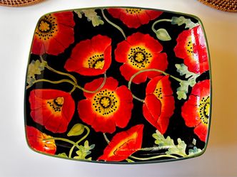 Hand-Painted Poppy Floral Serving Tray/Plate