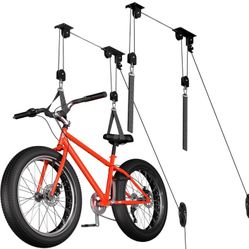 2 Pack Bike Hoist, Heavy Duty Ebike Lift Pulley System for Garage Ceiling Overhead Storage for Bicycle, Ladders, Snowboard, Holds Up to 85 lbs Capacit