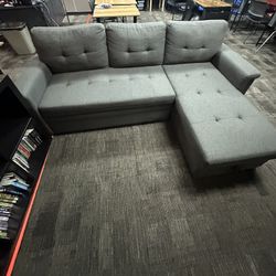 Reversible Sleeper Sectional Sofa w/ Storage Chaise & Pocket—Dark Gray