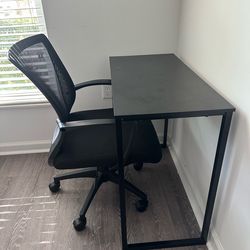 Modern Black Desk & Chair Set – Compact Study/Office Setup