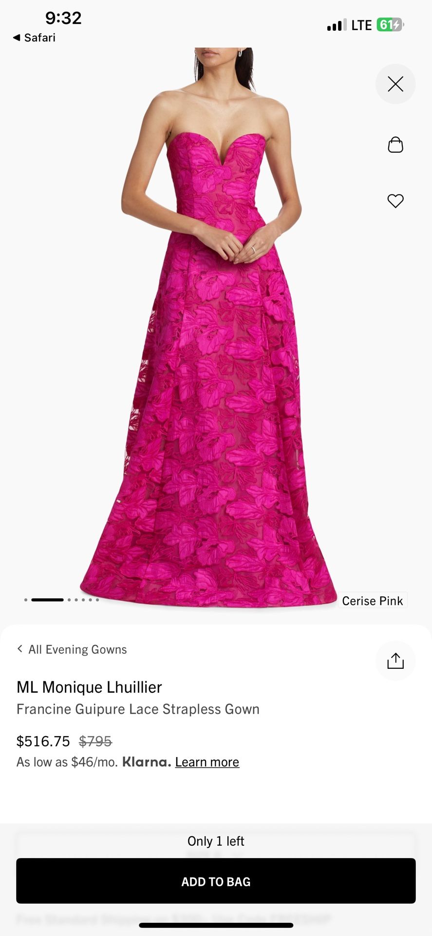 Monique lhuillier Francine Guipure Lace Strapless Gown