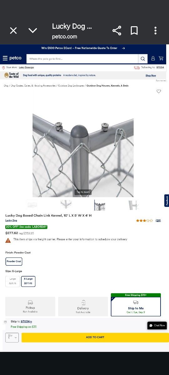 Lucky Dog Boxed Chain Link Kennel, 10' L X 5' W X 4' H