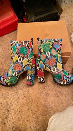 Multicolor Snakeskin Print Ankle Boots