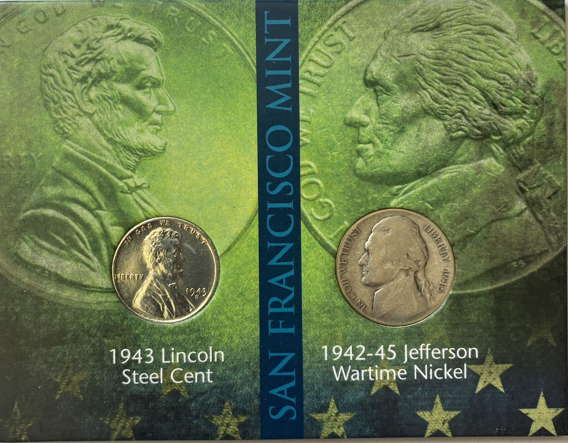 1943 Steel Lincoln Cent & 1945 Silver Wartime Nickel with COA