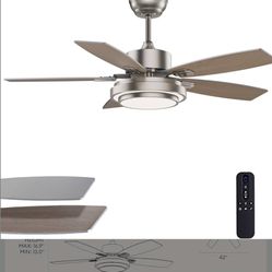 42 Inch Nickel Ceiling Fans with Lights and Remote Control for Bedroom, Modern Ceiling Fan with Quiet Reversible DC Motor, 3CCT, Dimmable, LED for Liv