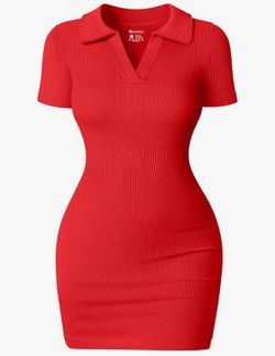 OQQ Women's Mini Dresses Sexy Ribbed Short Sleeve Tummy Control Bodycon Mini Dress