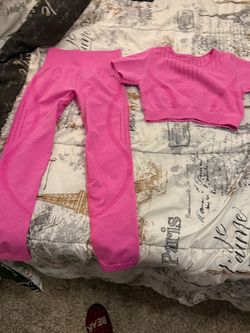 Pink Seamless Crop Top and Leggings Set