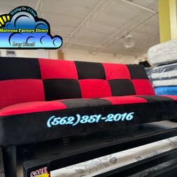 Futon Black And Red Checkered Foldable Sofa Bed