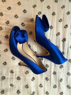 Kate Spade Clarice Cobalt Blue Satin Peep Toe Stilettos Heels Pumps