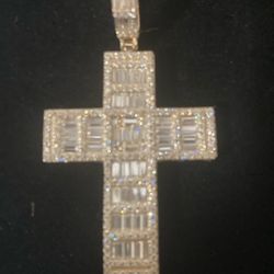 VVS1 Moissanite Vermeil Baguette Cross