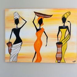 Yellow Orange flame African women painting.