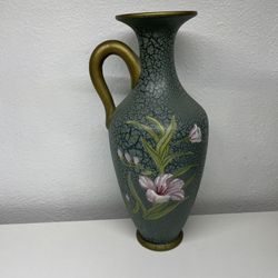 Tall Flower Vase—Large Ceramic Vase—Hang Painted Vase —(15”tall x 7”wide x 4”opening $35)