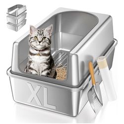All Stainless Steel Sifting Litter Box XL Extra Large Metal Sifting Cat Litter Box for Pine Pellets,High Sides