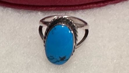 Sterling Silver Turquoise Ring SZ 6 Oval, Navajo Native American