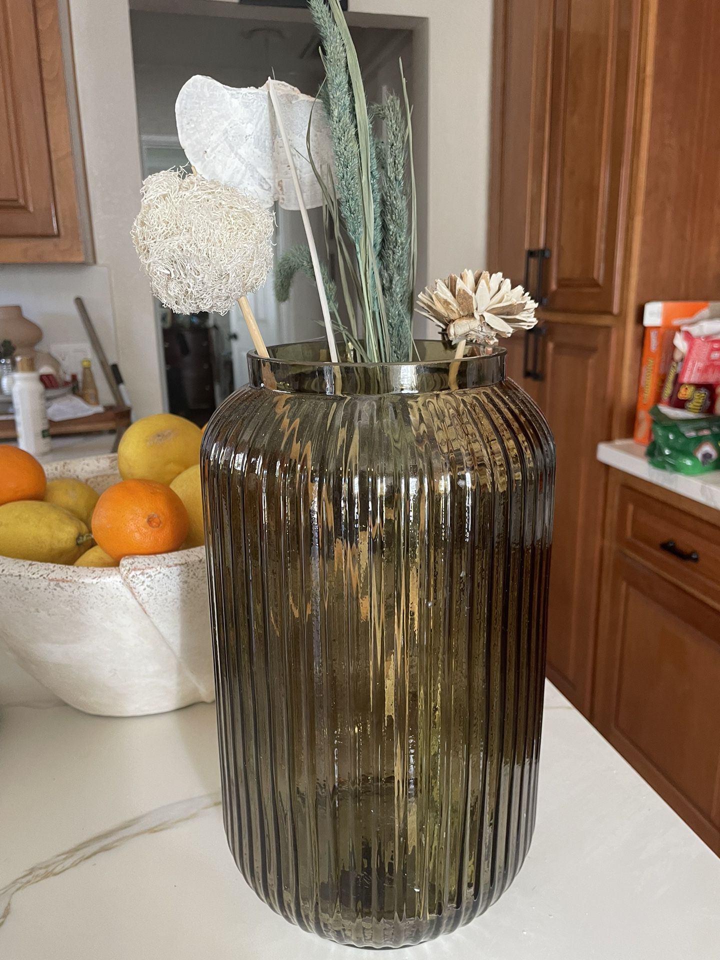 Olive Glass Flower Vase