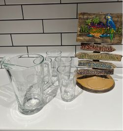 Margaritaville sign And glass pitcher