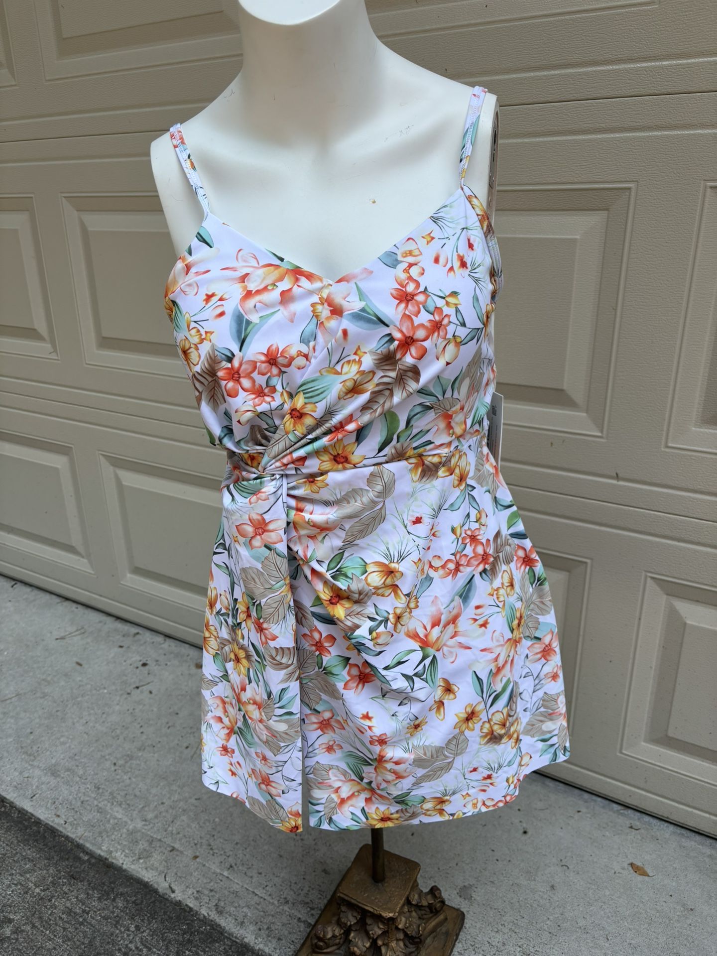 GRACE KARIN Women's One Piece Swimsuits Tummy Control V Neck Twist Knot Tropical Skirted Swimdress NWT