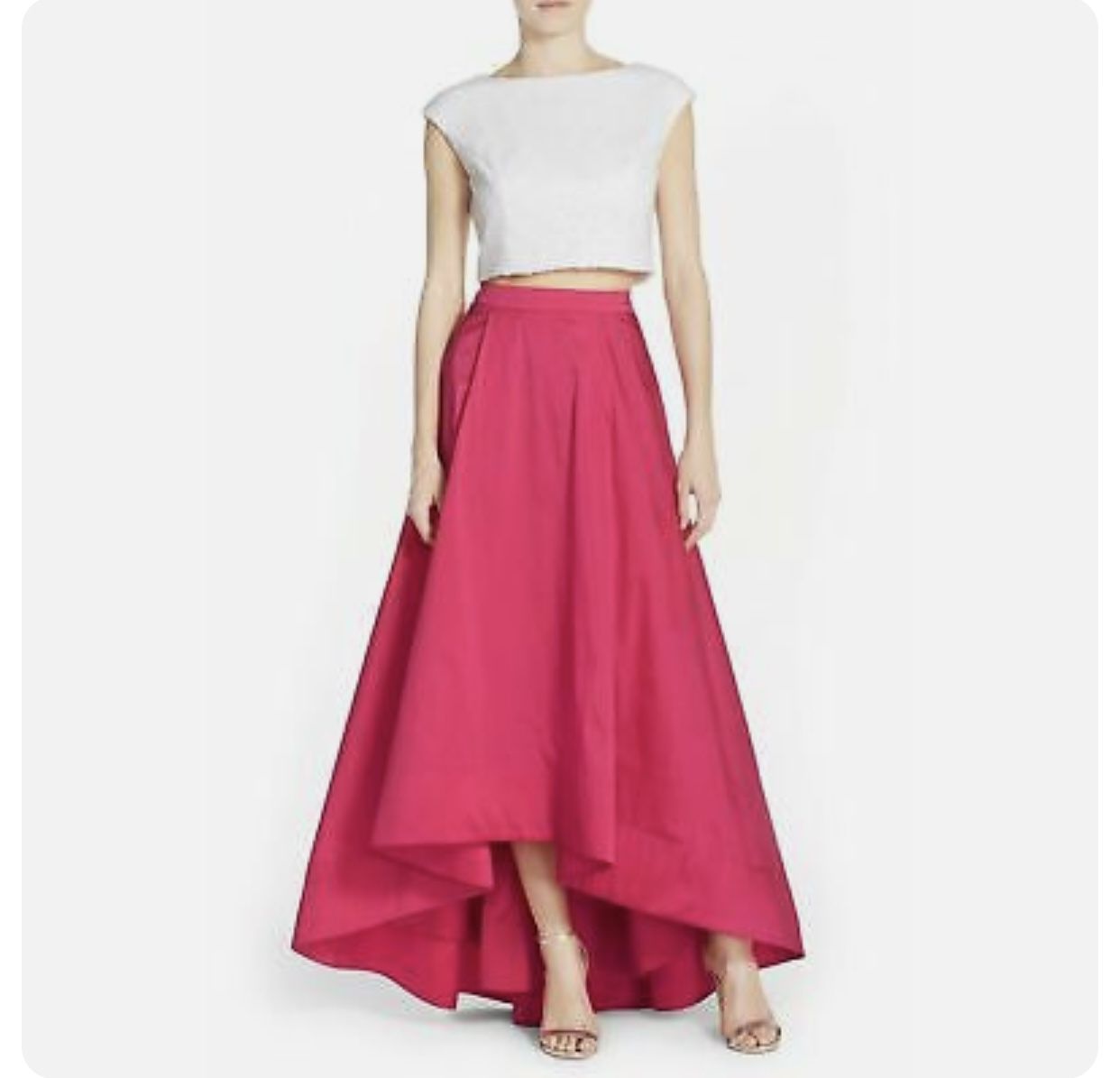 Aidan by Aidan Mattox Sequin Taffeta Two-Piece Ballgown Dress Sz 0 Fushia White