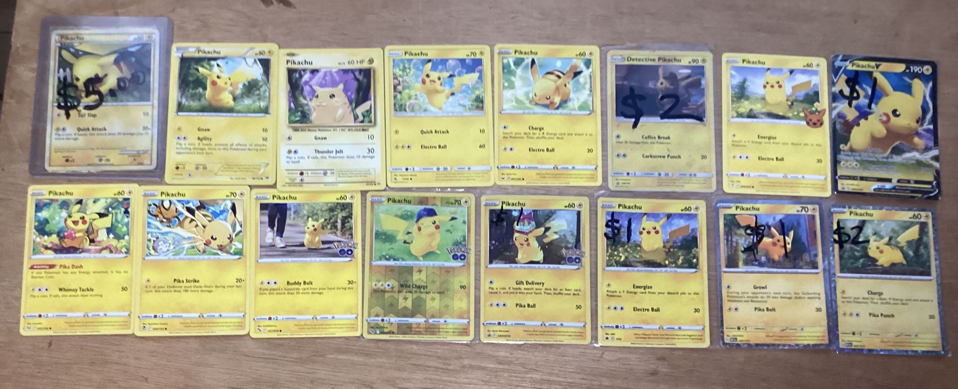 Pikachu Card lot of 16 cards Regular holo and reverse holos 2010-2024 2010 pikachu regular 2015 pikachu regular 2016 pikachu evolution regular 2 201