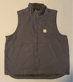Carhartt Washed Duck Sherpa Lined Mock Neck Vest Grey Brand New Loose Fit BNWT